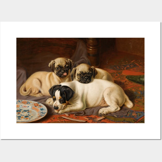 Dinner, Two Pugs And A Terrier by Horatio Henry Couldery Wall Art by Classic Art Stall